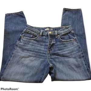 Old Navy buttonfly high rise straight leg jeans.